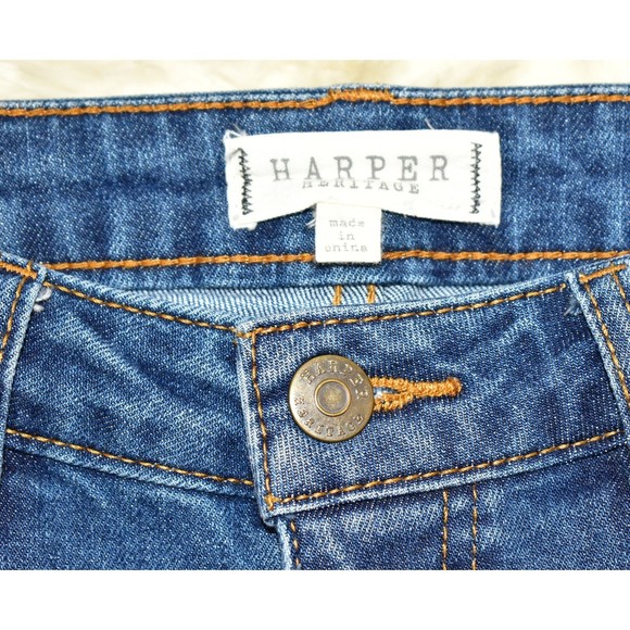 Harper Heritage Mid Rise Destructed Skinny Jeans Raw Hem Size 28 Medium Wash - Picture 6 of 14